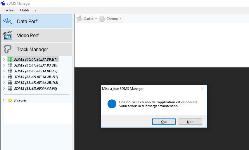 Fenêtre mise à jour 3DMS Manager