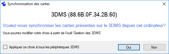 3DMS Manager fenêtre synchronisation cartes